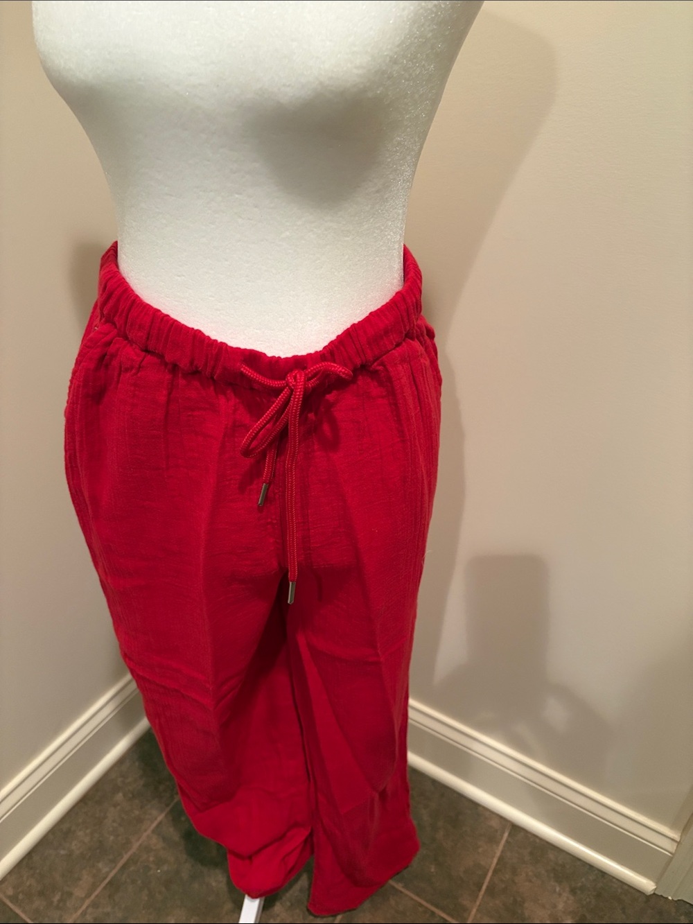 Quince Red Drawstring Wide-Leg Pants